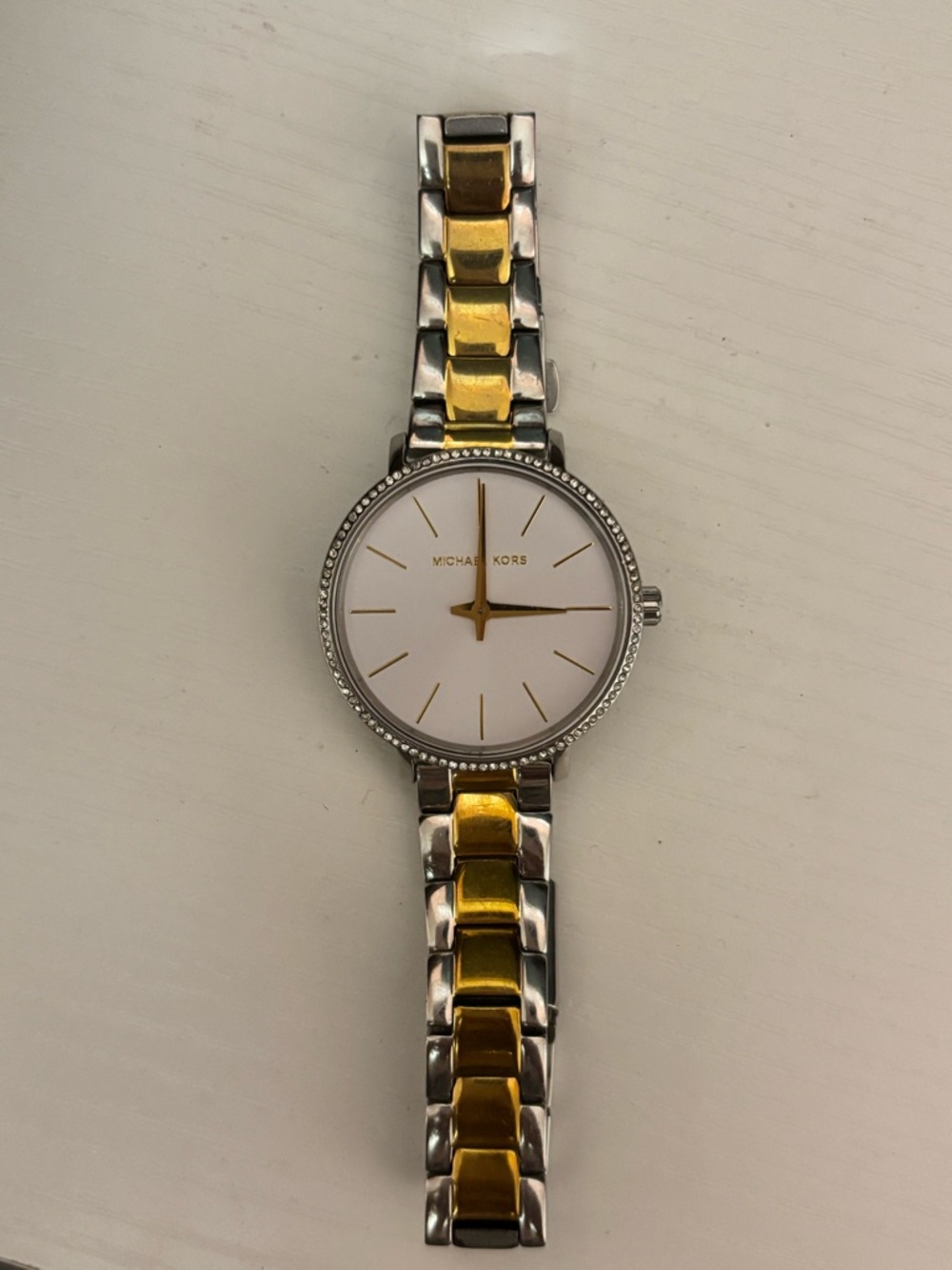 Michael Kors Women's Two-Tone Gold And Silver Bracelet Watch With White Dial